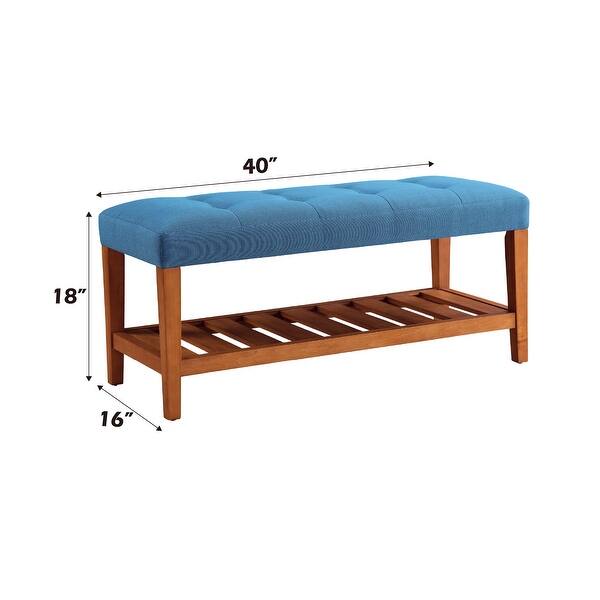Bench With Light Blue Fabric And Oak Finish For Soft Contrast - Bed ...