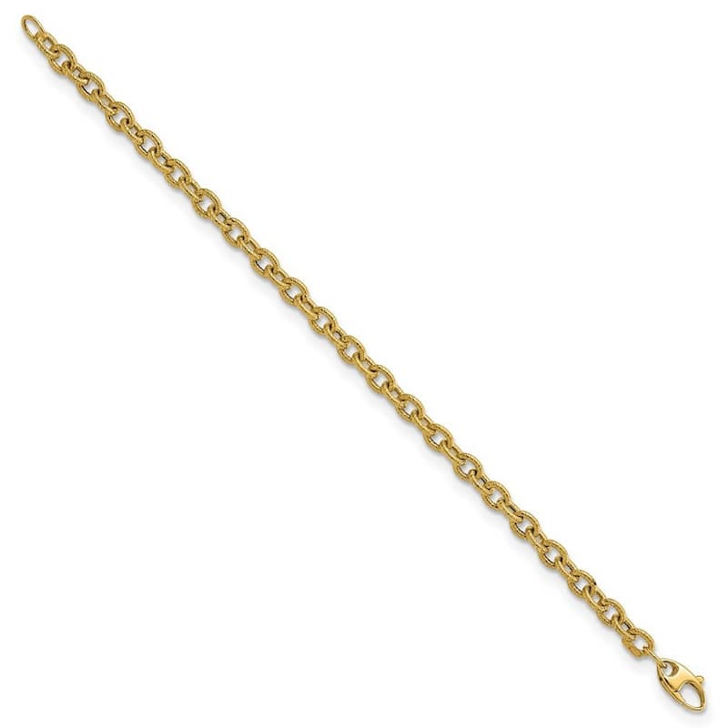 Curata 14k Gold Polished and Textured Cable Link Bracelet 7.5 Inch
