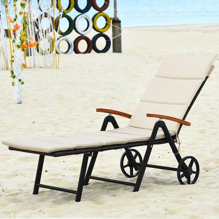 Premium Outdoor Rattan Chaise Lounge Recliner Chair for Relaxation - 56.5"~ 73" x 27.5" x 29.5"~44" (LX WX H)