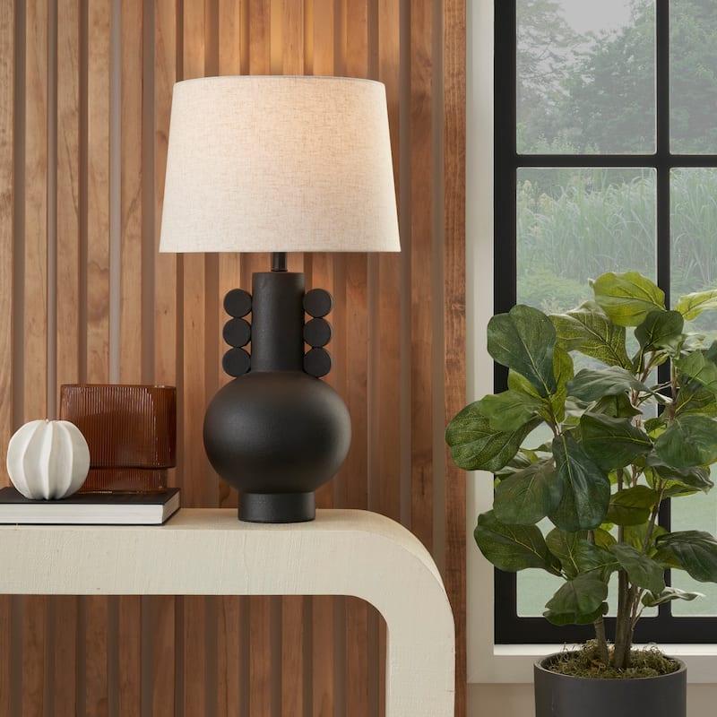Nourison 29" Matte Black Ceramic Spherical Table Lamp