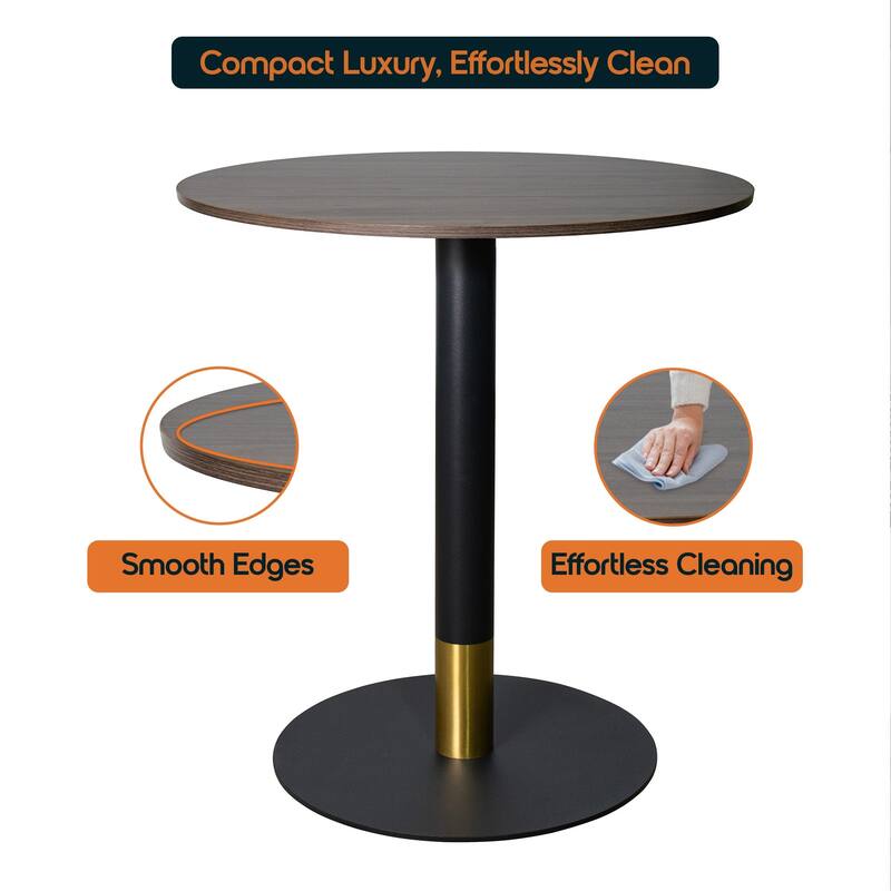 Vail Round Dining Table with 36 in. MDF Tabletop in Black Stainless Steel Round Pedestal Base with Gold Accent Kitchen Table