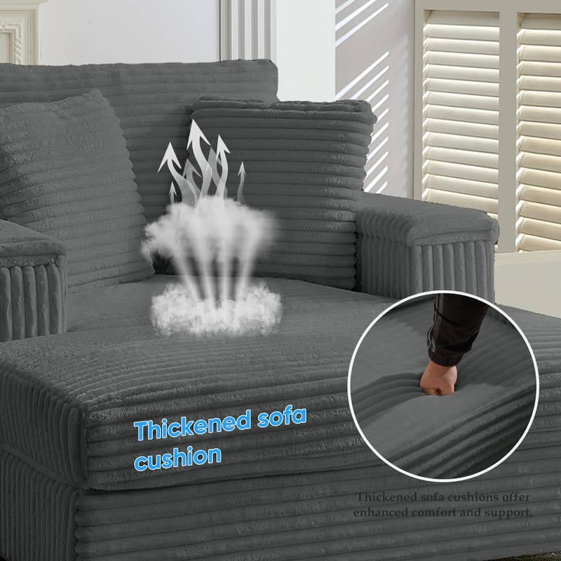 Mixoy 42‘’Corduroy Chaise Lounge Chair with Storage Ottoman&Armrests,Upholstered Sleeper Reclining Chair