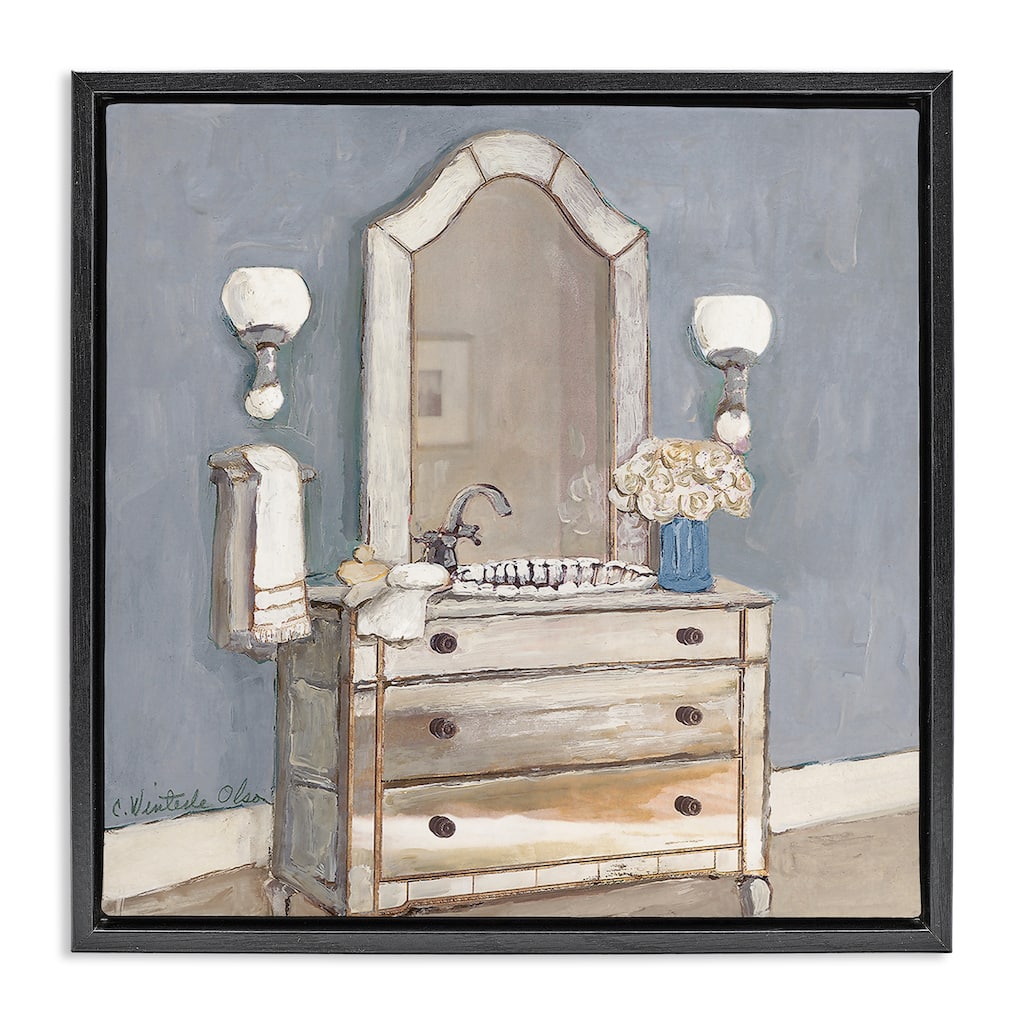 Stupell Bathroom Sink & Mirror Framed Floater Canvas Wall Art Design By Charlene Olson