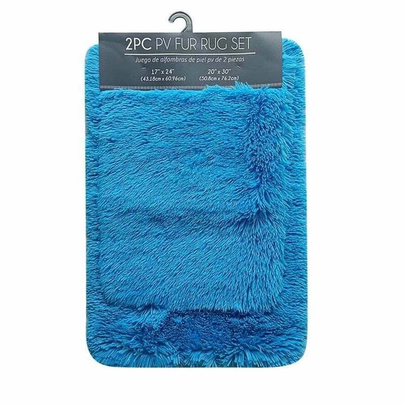 2 Pc Set PV Rug Soft Furry Shag Plush Non-Slip Bath Mat 17x24 & 20x30