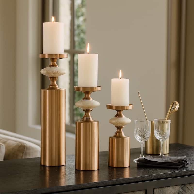 Modern Decorative Candle Holders with Silhouettes- Set of 3 - 9" - 12" - Gold/ Metallic - 16.0"
