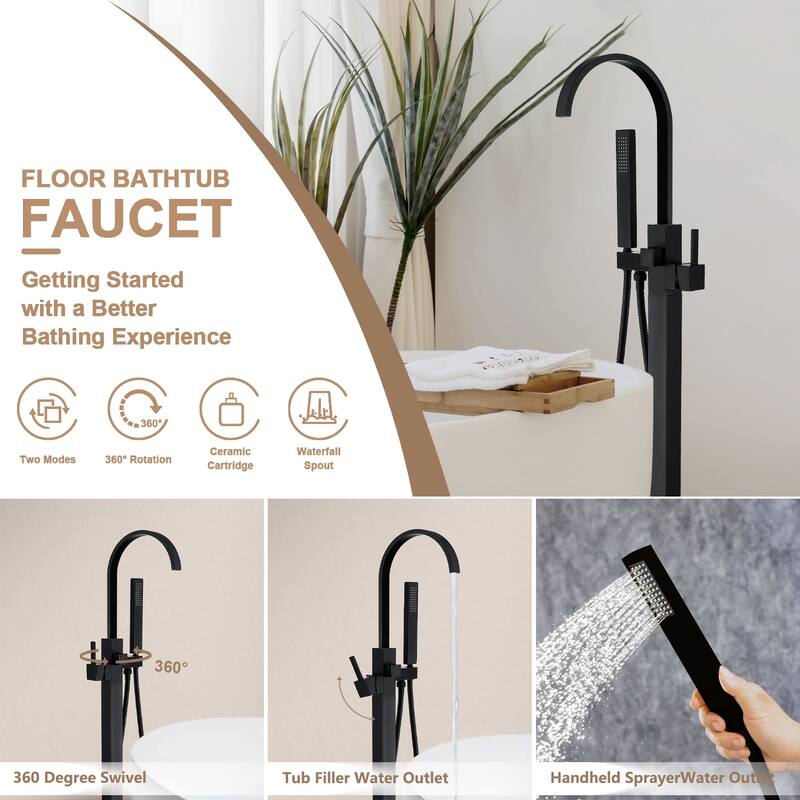 Topcraft Floor Mounted Bathtub Filler with Handheld Showerhead