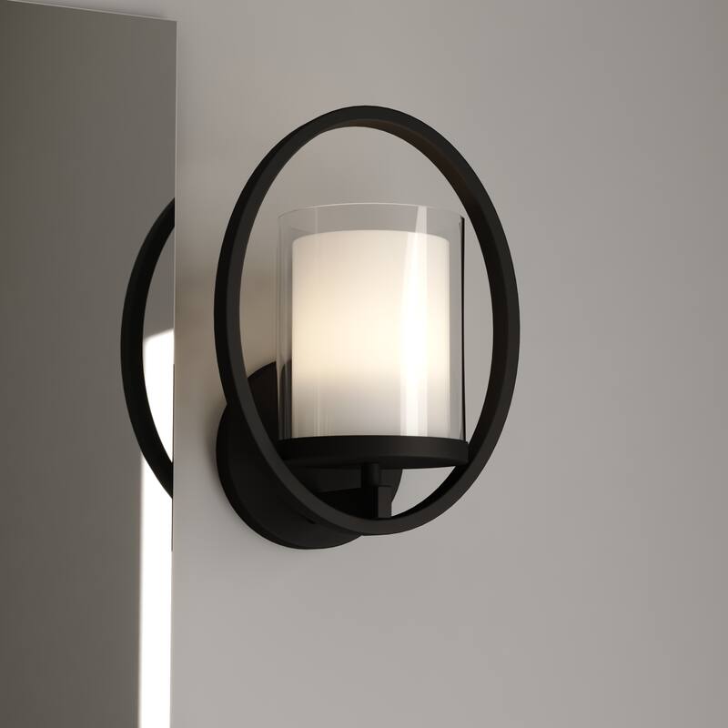 Princeton 1 Light Black Transitional Wall Sconce White Glass - 8-in W x 11-in H x 6.5-in D - Black - 8-in W x 11-in H x 6.5-in D