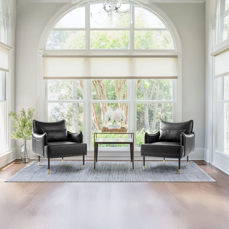 Glitzhome Set of 2 29.5"W Mid-Century Modern Leatherette Armchairs With Side Pocket - 29.5" W x 32" H x 28.75" D