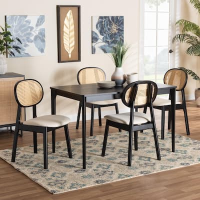 Darrion Mid-Century Modern Fabric and Finished Wood Dining Set