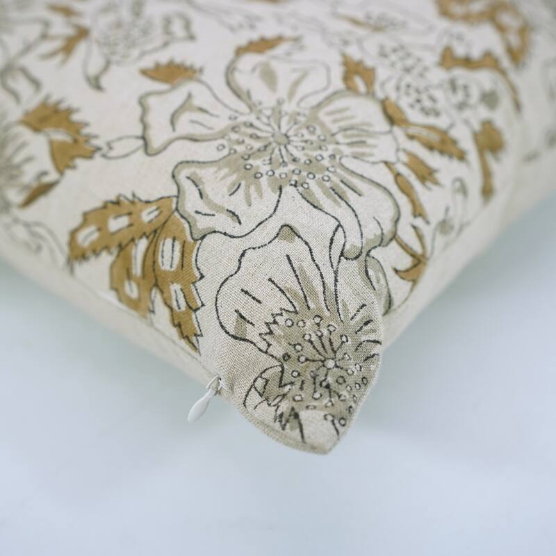 Fabdivine Farmhouse Living Room Pillowcase Floral 20x20 Inch Boho Soft Linen Summer Accent Brown Cushion Cover, Papaya Leaf