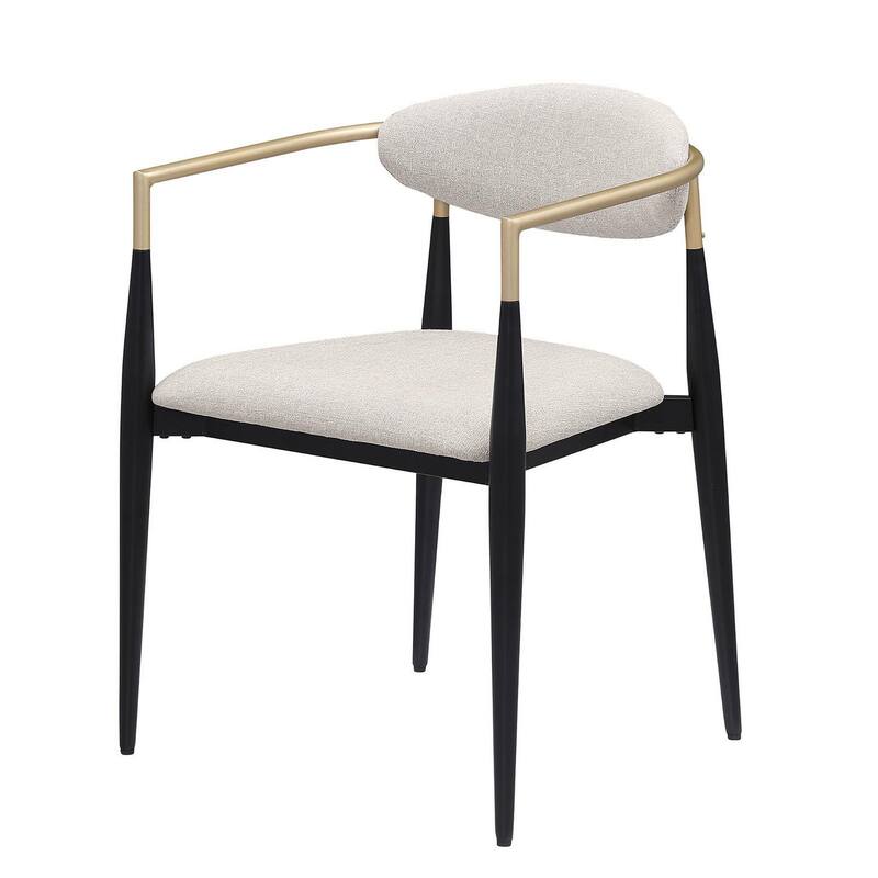 Exis Dining Armchair Set of 2, Modern Beige Fabric, Sleek Black Metal