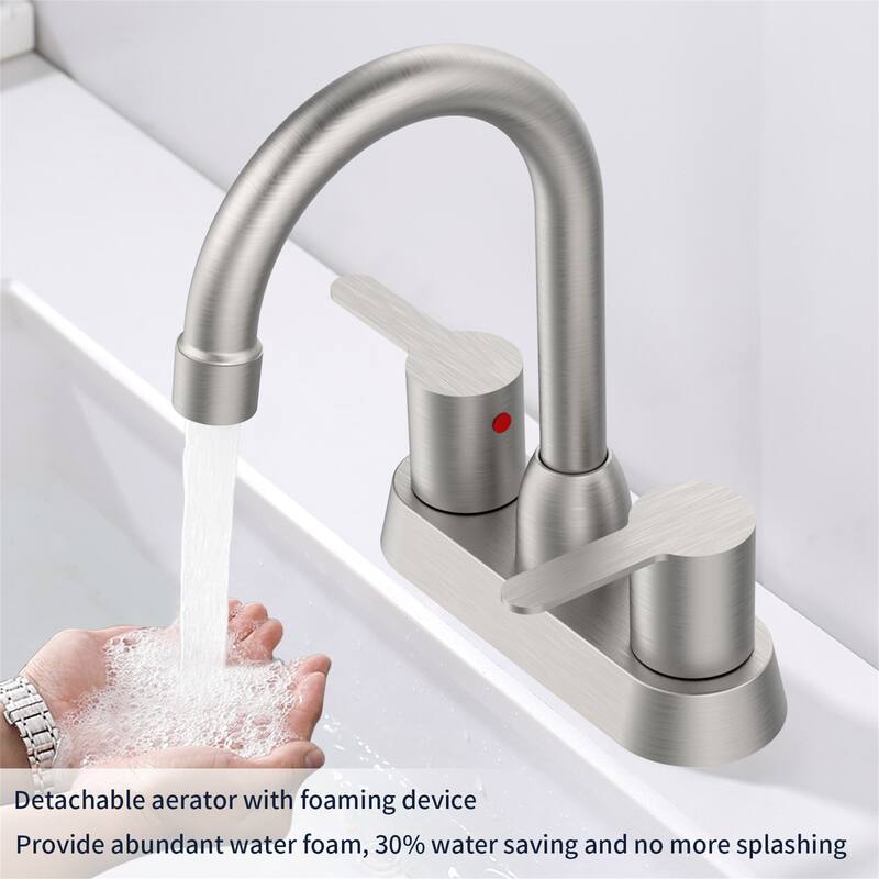 4 Inch Centerset Bathroom Faucet with Drain Assembly Brushed Nickel 2-Handle Basin Vanity Sink RV Faucet with Swivel Spout