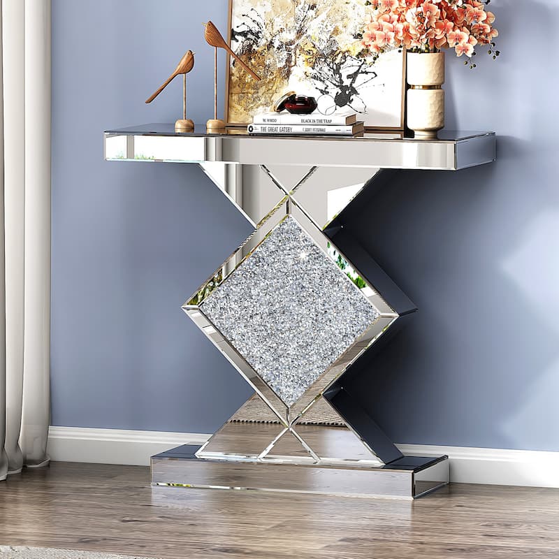 Contemporary Mirrored Console Table - Silver