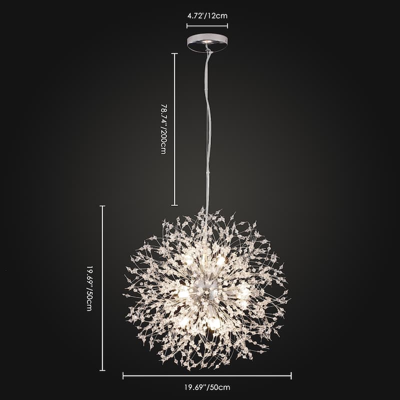 8/ 9-Light Modern Glam Sputnik Firework Pendant Sphere Starburst Chandelier with Crystal Beaded