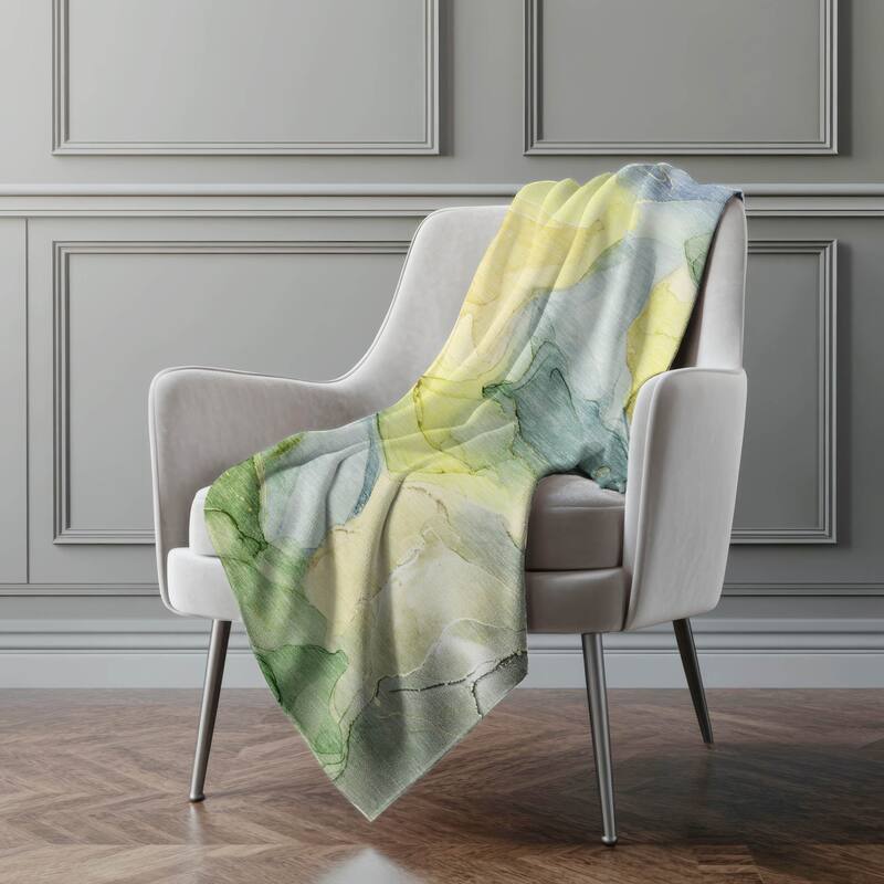 Premium Machine Washable Abstract Contemporary Sherpa Throw Blanket - Yellow - 4'2" x 5'10"