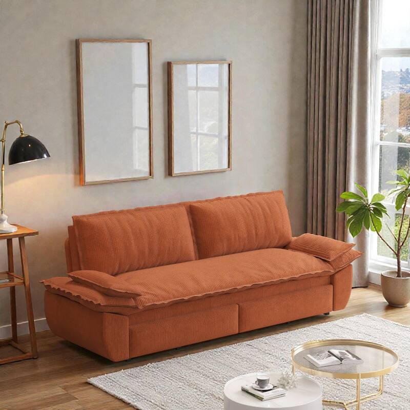 73.2" Pull Out Sofa Bed, 3-in-1 Convertible Queen Sleeper Sofa, Velvet Loveseat Couch for Living Room Bedroom