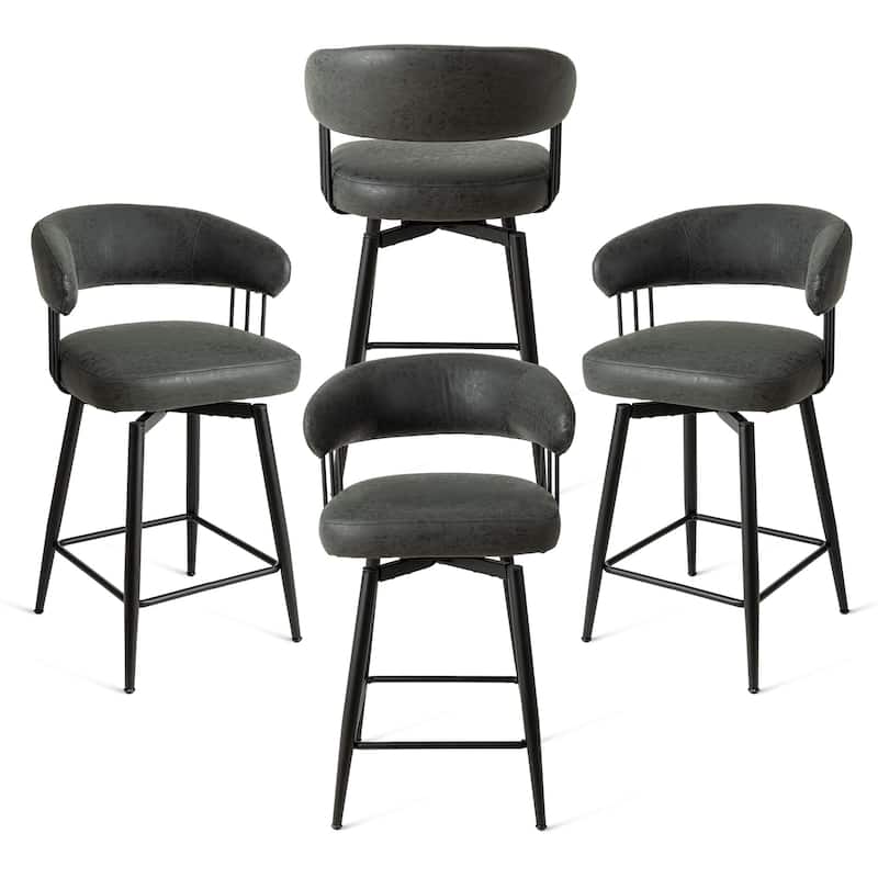 Glitzhome Set of 4 PU Leather Upholstered Swivel Counter or Bar Stools Pub/ Bar Chairs