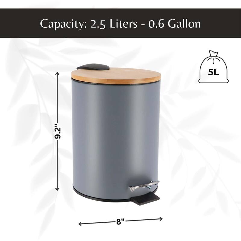 Stylish Trash Can with Bamboo Lid and Pedal, 2.5L Capacity - 9.2" H x 8" L x 8" W