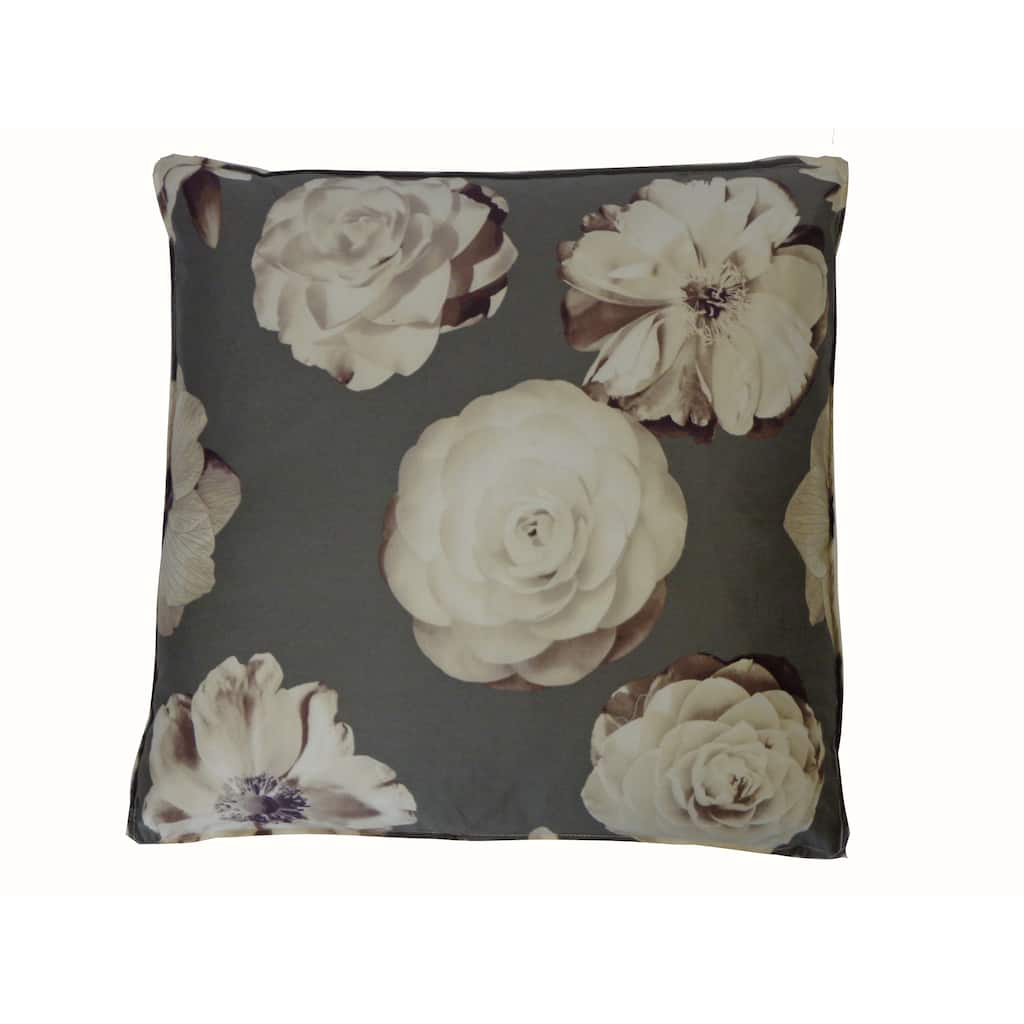 Jiti Grey Classic Floral Square Accent Handmade Linen Pillow - 24' x 24'