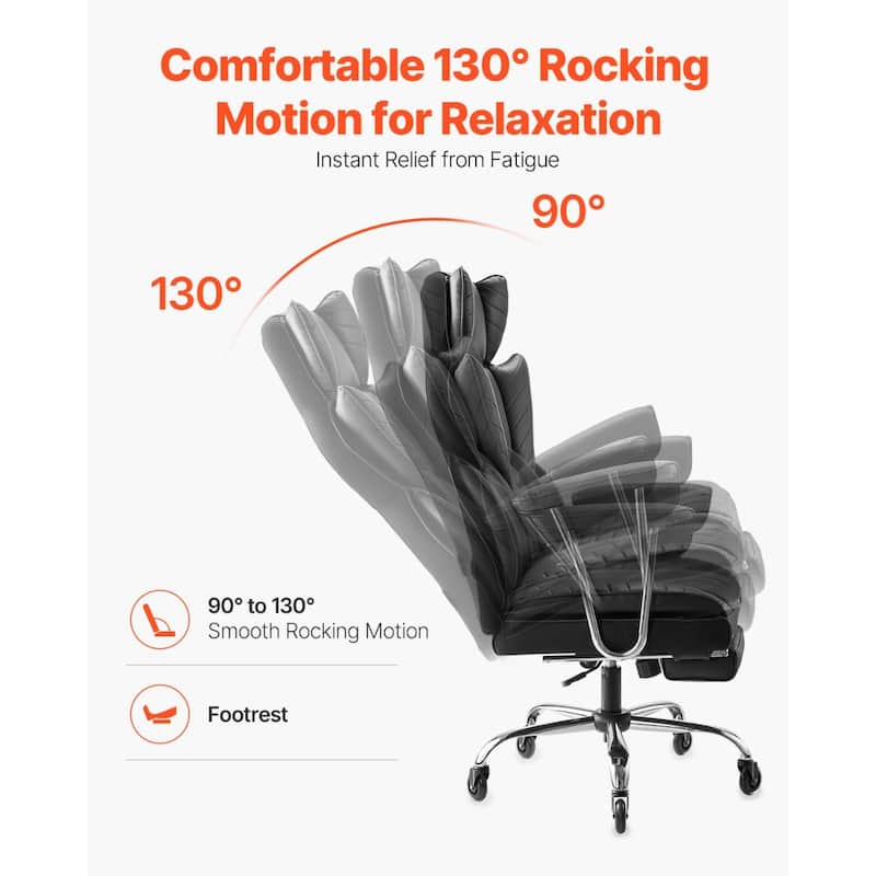 PU Leather Ergonomic Reclining Chair with Footrest & Wheels - 29.1 x 29.1 x 50 inch