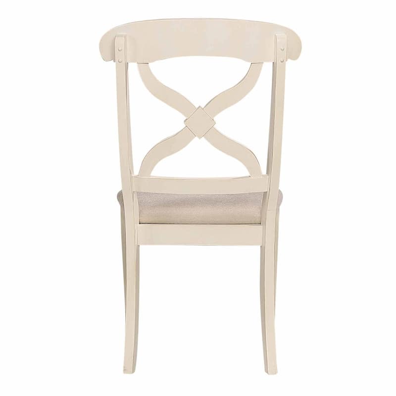 Upholstered Dining Chairs Set of 2 - Cross Back Side Chairs, Antique White Wood Frame