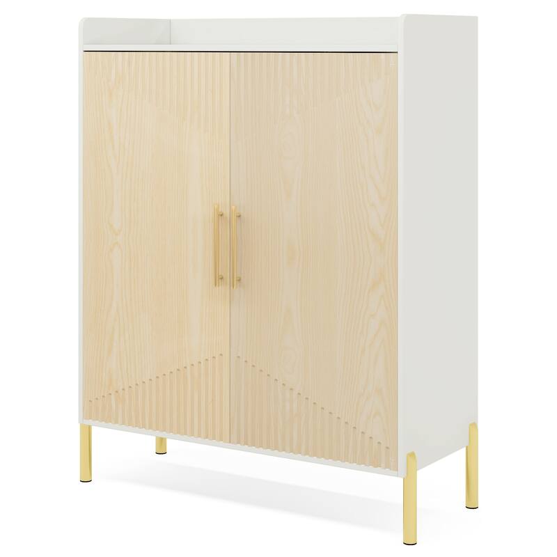 35.43" White & Natural Wood 6-Tier Shoe Storage Cabinet