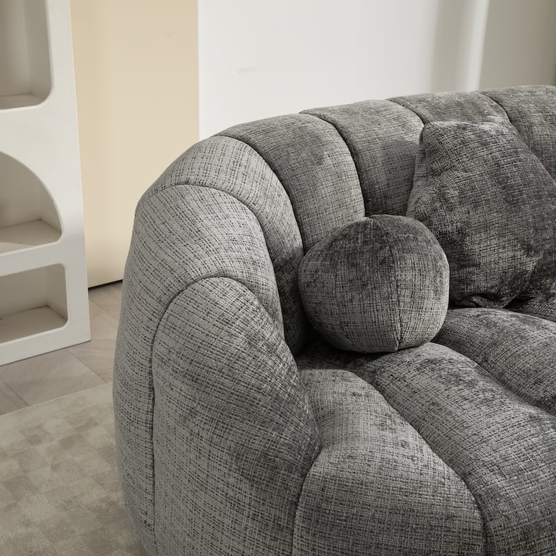 Chenille Upholstered Bean Bag Chair, Lazy Floor Sofa with Foam Filler, Fluffy Bean Bag Sofa with 3 Pillows & High Backrest