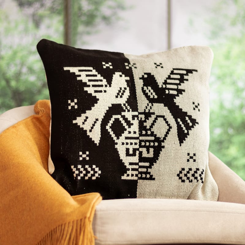 Novica Handmade Birds In Black Cotton Blend Cushion Cover