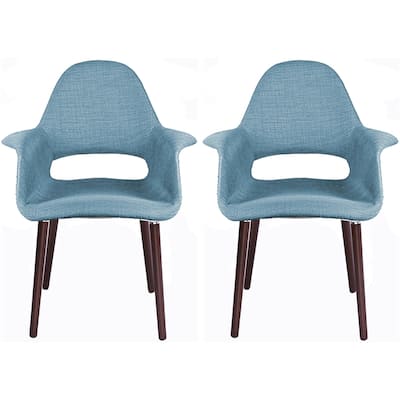 Set of 2 Organic Upholstered Fabric Modern Armchairs with Dark Walnut Brown Wooden Legs for Dining Room Office or Accent Chair