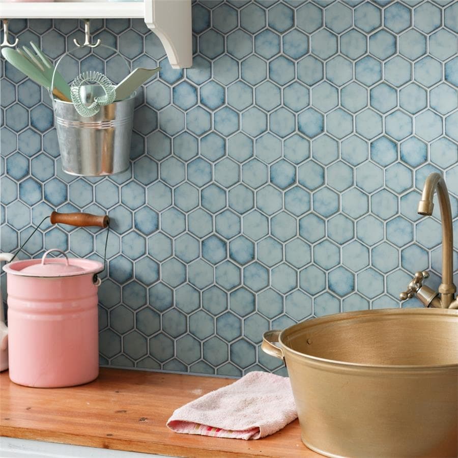 Merola Tile Hudson Due 2" Hex Marine 10-7/8" x 12-5/8" Porcelain Mosaic Floor and Wall Tile