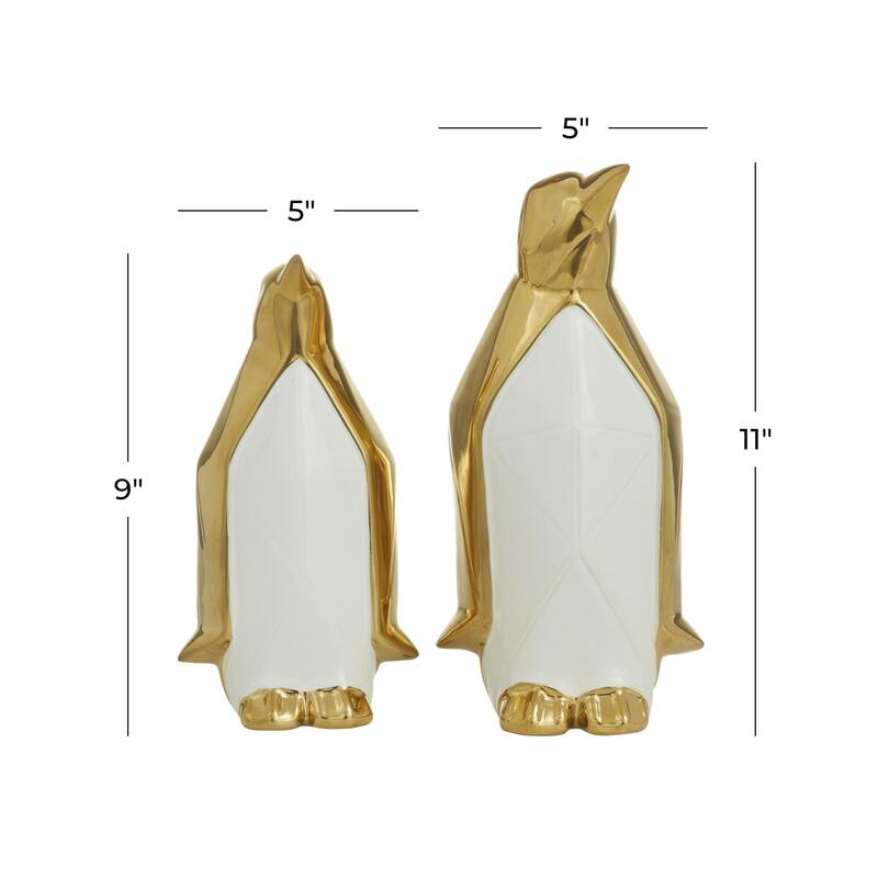 Porcelain Ceramic Penguin Decorative Sculpture - Set of 2 Gold - Roche River Decor