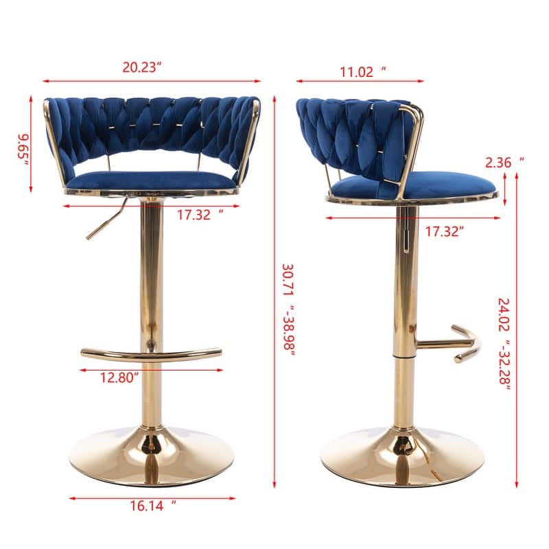 Modern and Luxury Bar Stools With Back And Footrest(Set of 2)Blue - Set of 2