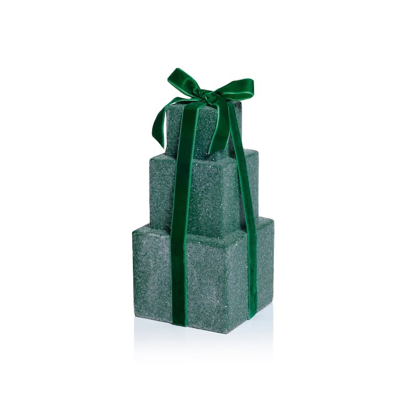 Stacked Presents Holiday Decorative Resin Figurine, 8.5" Tall - Green