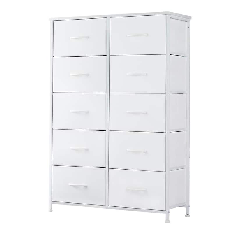 Dresser for Bedroom, 10 Storage Drawers, Anti-Tip Tall Fabric Closet Chests Organizer Tower Furniture Wooden Top Metal Frame