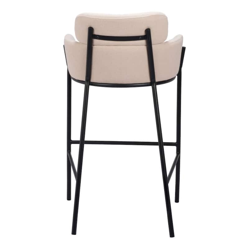 30 Inch Bar Height Chair Beige Fabric Seat with Black Steel Frame - 21.9” x 24.4” x 40.2"