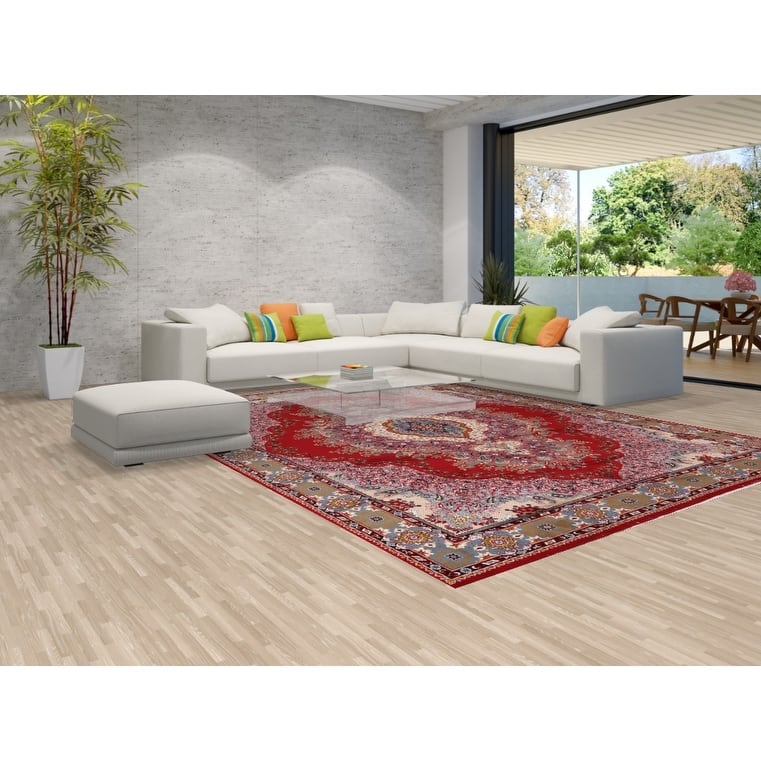 Paisley Red Floral Kashan Turkish Area Rug Bedroom Machine Made Carpet - 9'8" x 12'9"