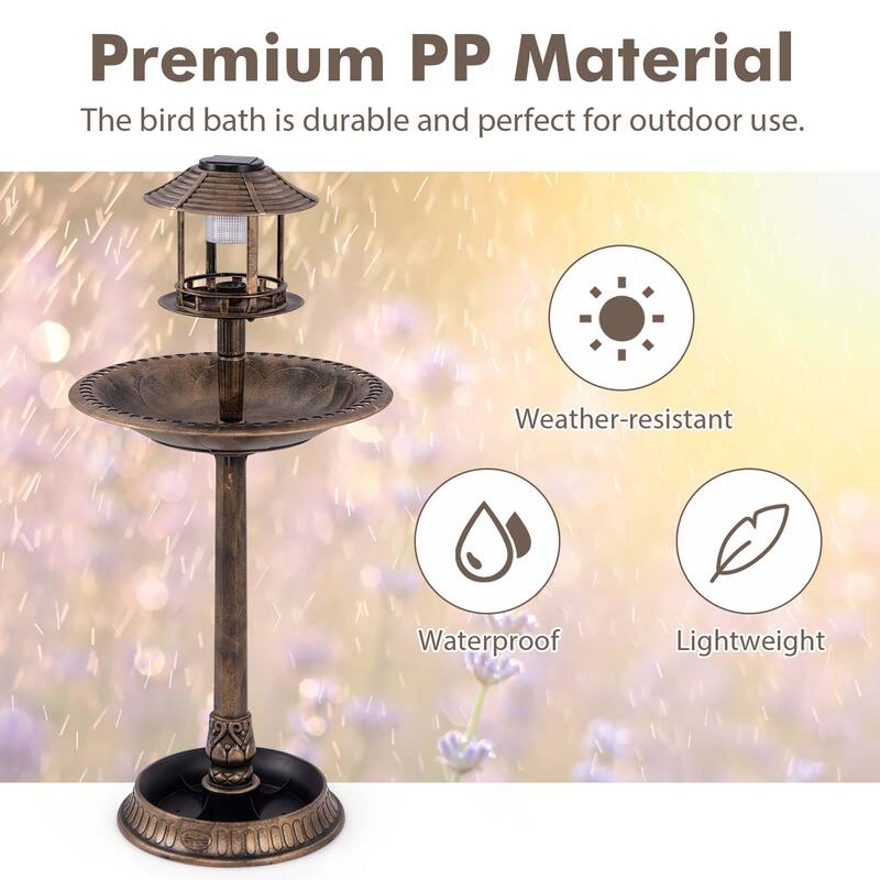 Costway 3-In-1 Pedestal Bird Bath with Solar Light with Bird Feeder & - See Details
