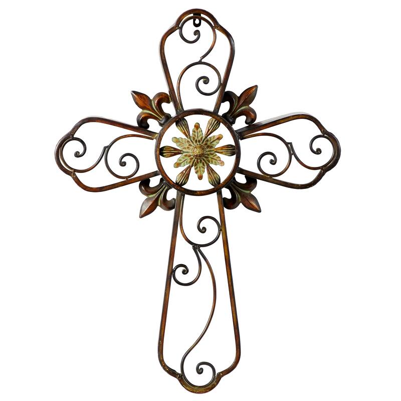 Brown Metal Scroll Cross Home Wall Decor