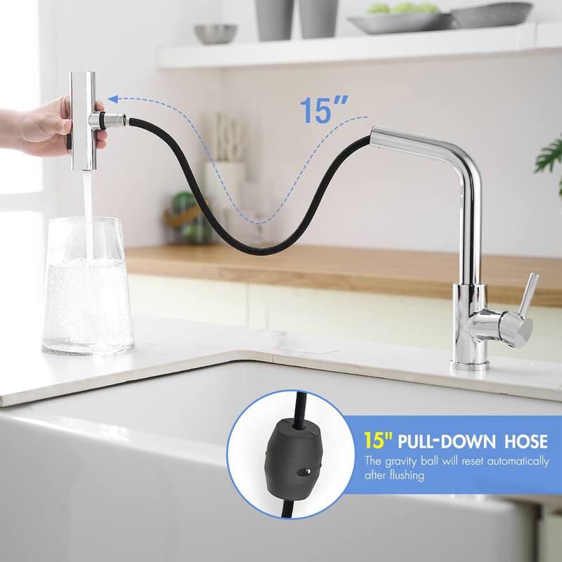 Waterfall Single Hole Kitchen Faucets with Pull Down Sprayer