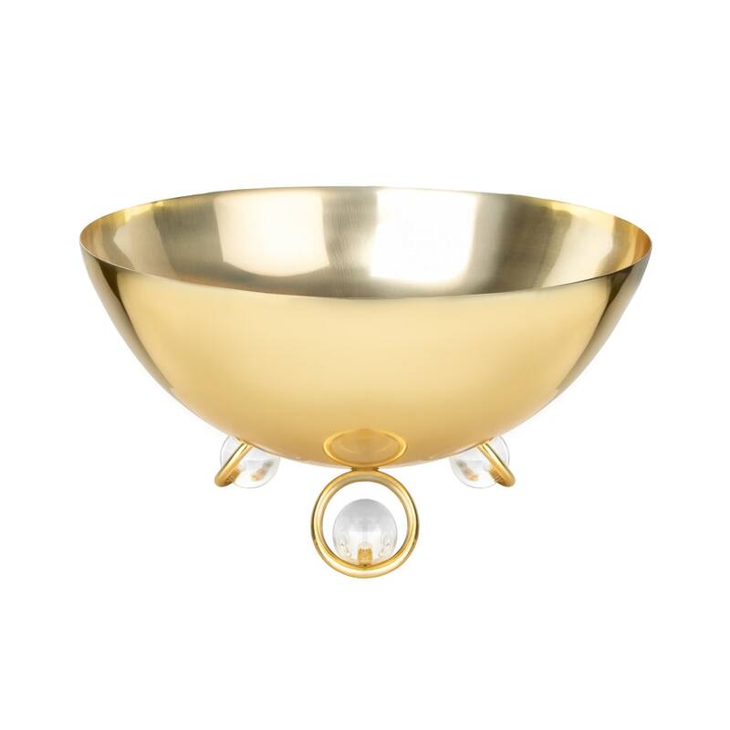 Salad Bowl with Glass Insert Gold and Clear Ball Legs - 11"D