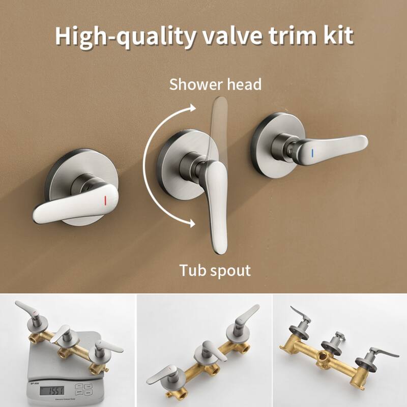Modland 3-Handle Tub and Shower Faucet Set Dual Head 5-Setting Brass Valve with Alloy Spout