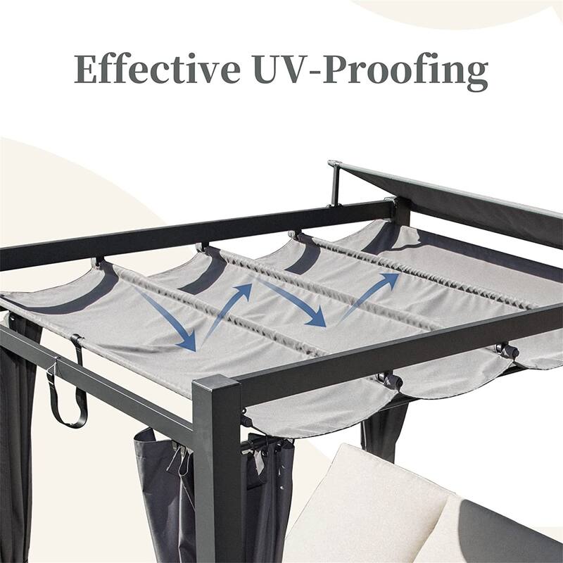 Patio Daybed with Retractable Canopy Bed, Double Chaise Lounge