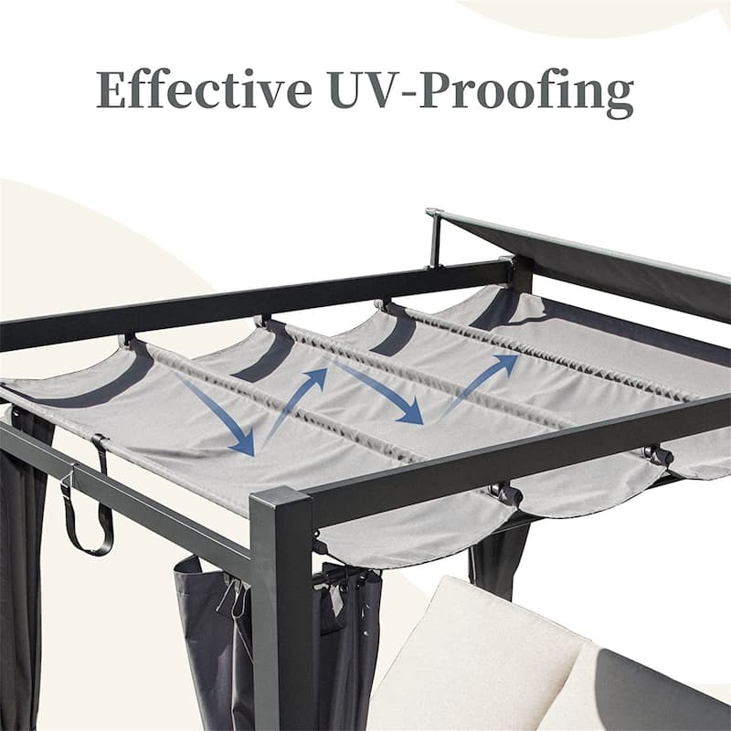 Patio Aluminum Retractable Canopy Bed with Cushion & Cup Holder