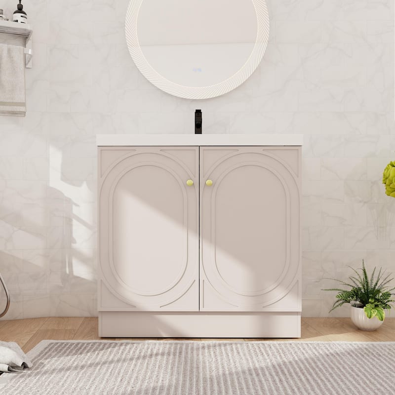 Beingnext 24"/30"/36" Bathroom Vanity with Sink, Freestanding Bathroom Vanity with Soft Close Door and Adjustable Shelf - 35.4"W x 19.7"D x 35.4"H - KHAKI