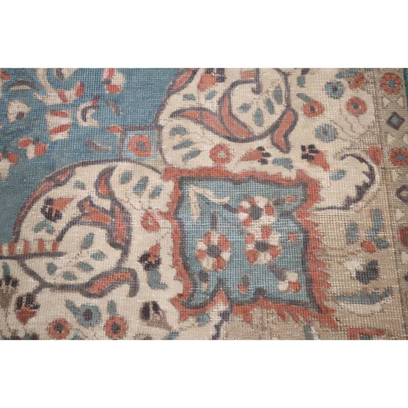 Blue Distressed Tabriz Vintage Persian Area Rug Handmade Wool Carpet - 9'7" x 12'3"