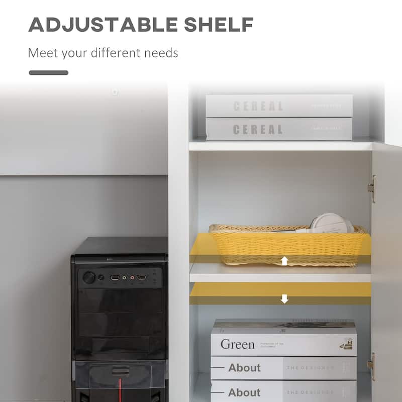 HOMCOM L-Shaped Computer Desk with Open Shelf and Storage Cabinet, Corner Writing Desk with Adjustable Shelf
