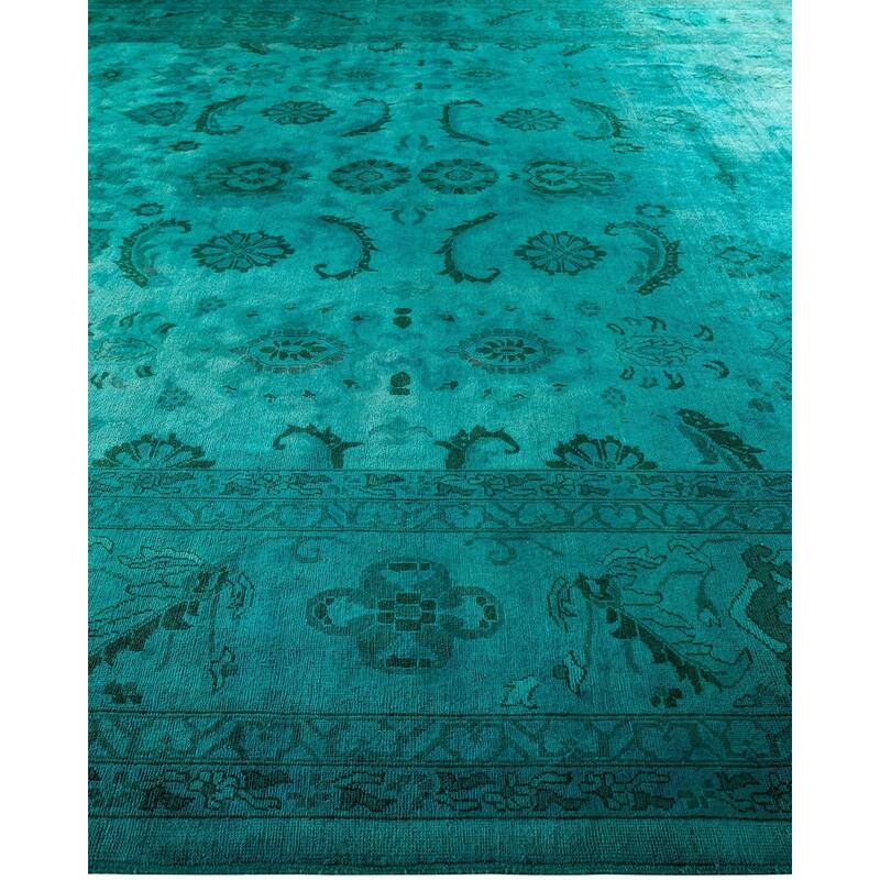 Overton Hand Knotted Wool Vintage Inspired Modern Contemporary Overdyed Blue Area Rug - 12' 6" x 18' 3"