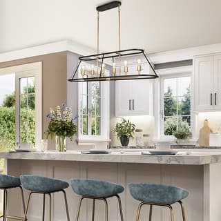 Oversized Modern Metal 6-Light Linear Dining Pendant Black Chandelier - 50.4"W x 13.8"D x 26" - 76"H