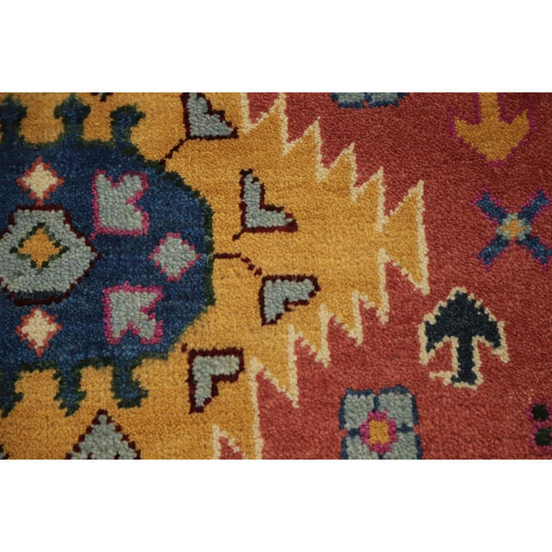 Hand Knotted Oriental 100% Wool Carpet Traditional Geometric Oranges & Rust Kazak Area Rug - 11' 10'' X 9' 0''