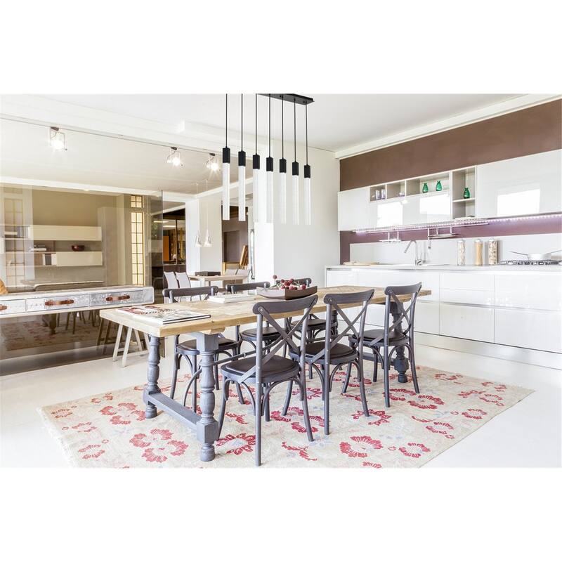 7-Light Pendant Light - Black Finish, Crystal Bar, Adjustable Height, Modern Chandelier for Dining Room - 24